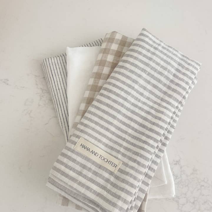 Mama and Tochter - Wholesale Theedoek - Pure Franse linnen theedoek - grijze streep0