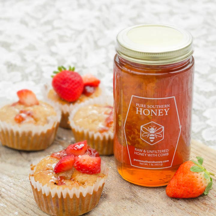 Pure Southern Honey - Wholesale Honey - Honey With Comb 1 Lb (12 Jars) Raw, Unfiltered, Unheated
