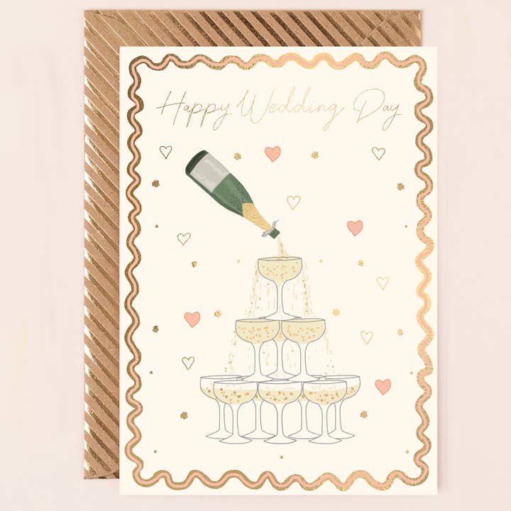 Happy Wedding Day Card Champagne Tower for wholesale by Apple & Clover