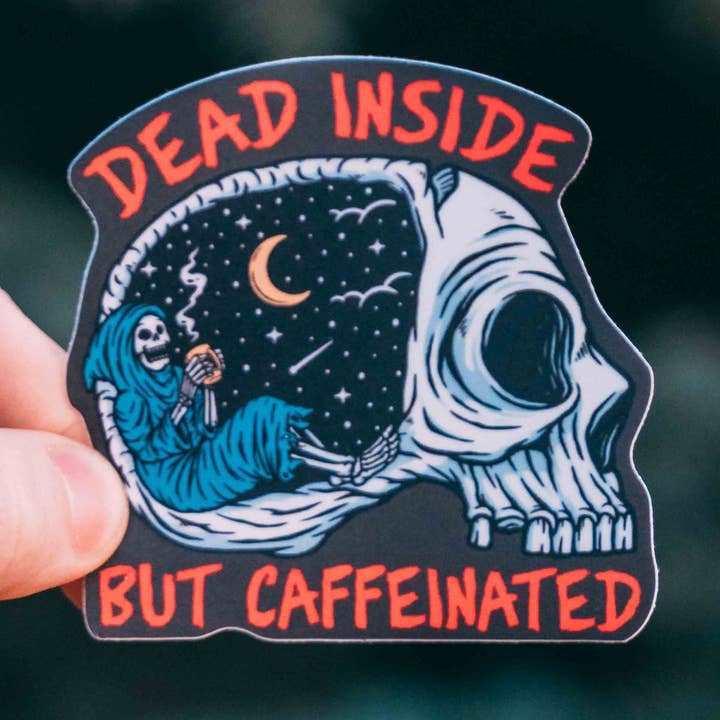 Tot aber koffeiniert Sensenmann Kaffeeaufkleber für den Großhandel von Hey Bear Outdoors