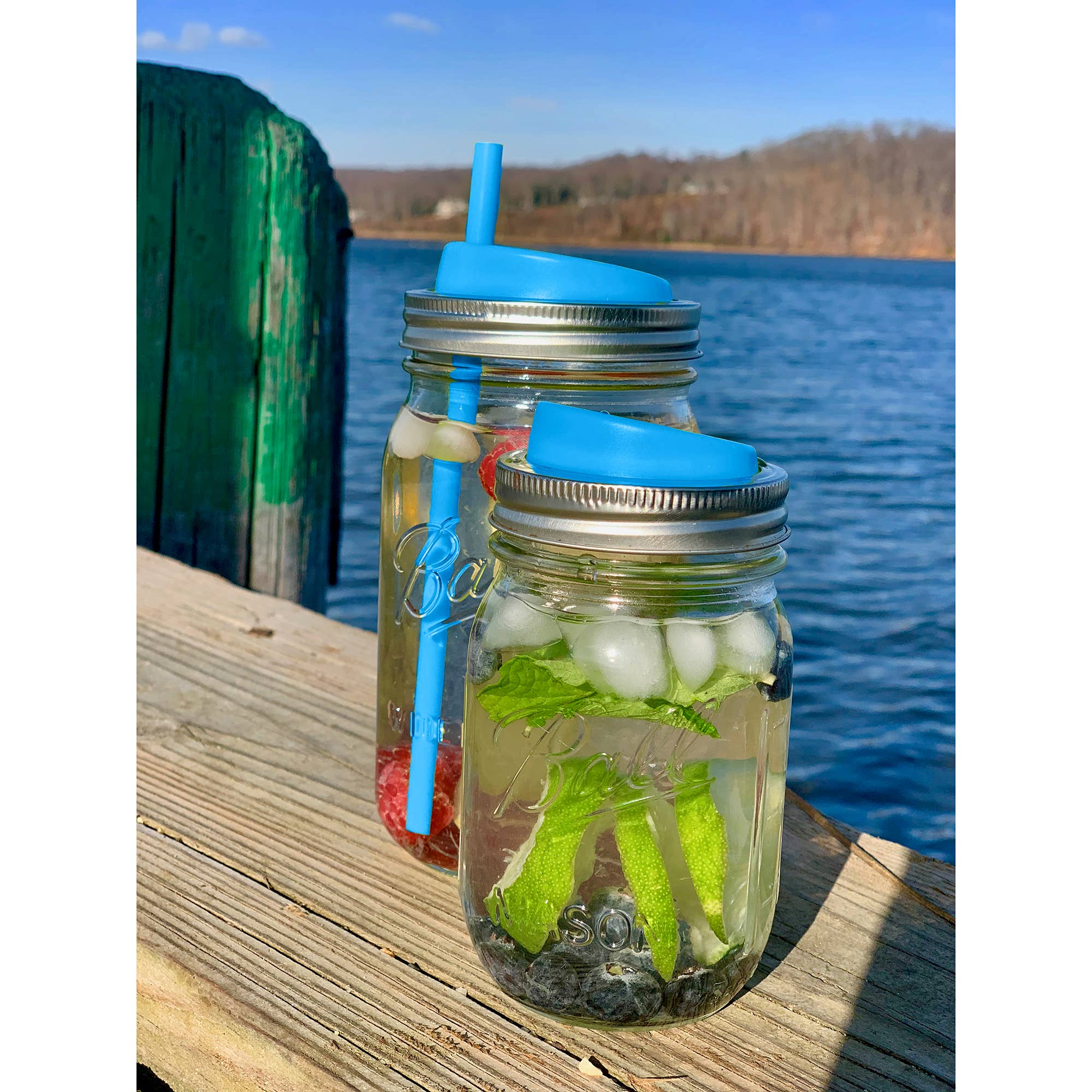 Fox Run Brands - Wholesale Drink Lids - Jarware Drink Lid, Straws for Wide Mouth Mason Jar, Blue3