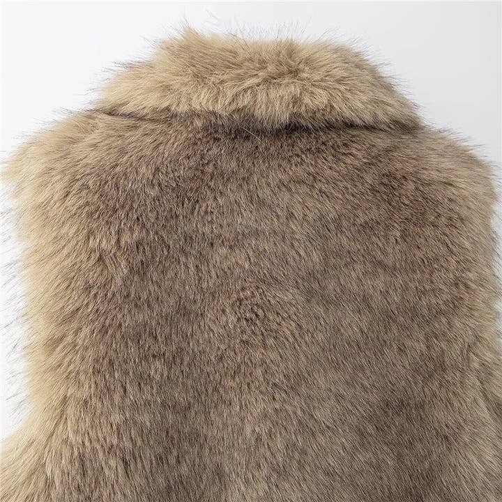KHAKI Stylish Faux Fur Vest In Solid Color for wholesale on Faire8