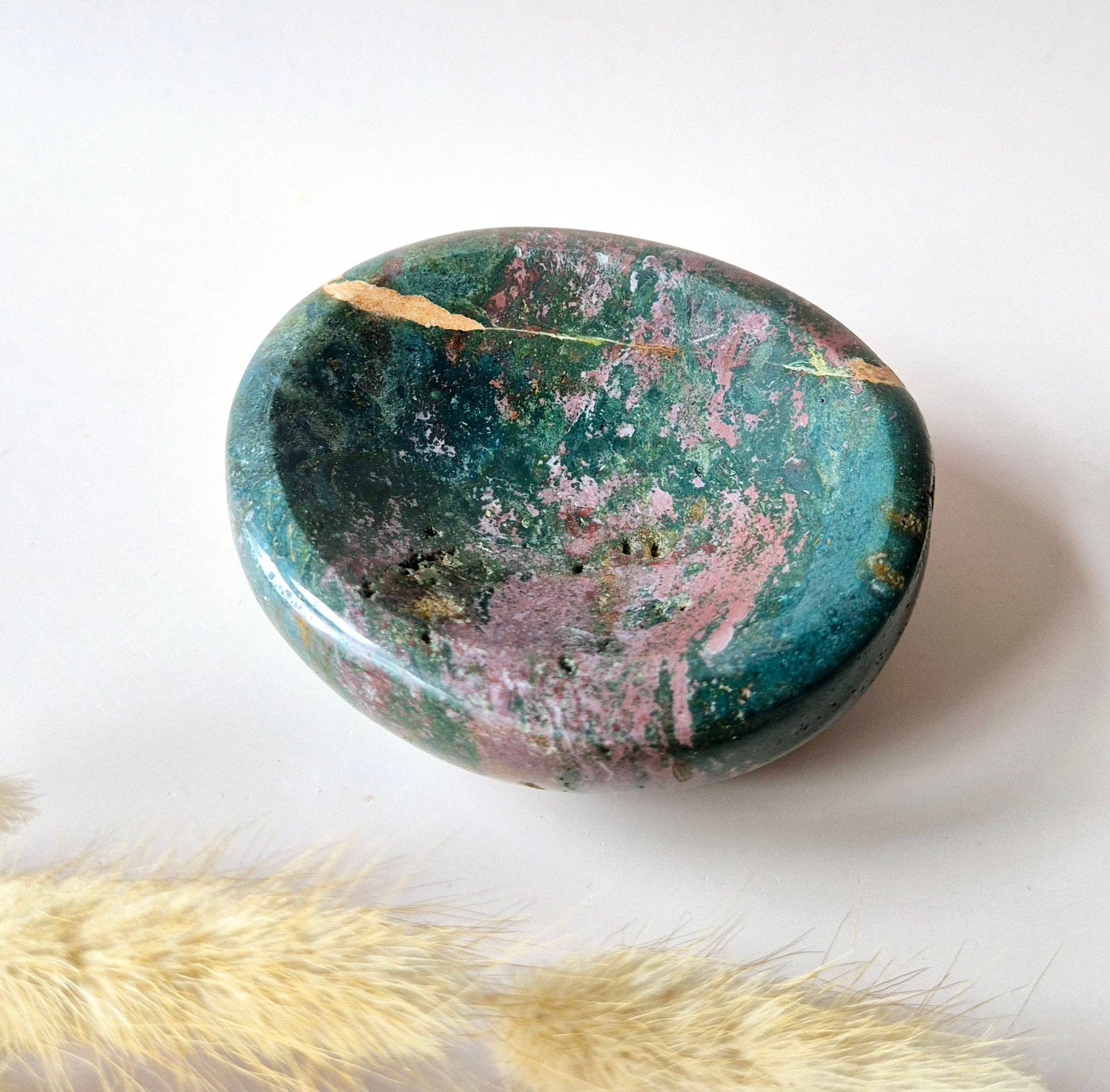 Moonlight Gemstones – wholesale Decorative plate/dish/bowl – XL Ocean Jasper bowl – Hand-polished gemstone bowl #3 – 309 grams1