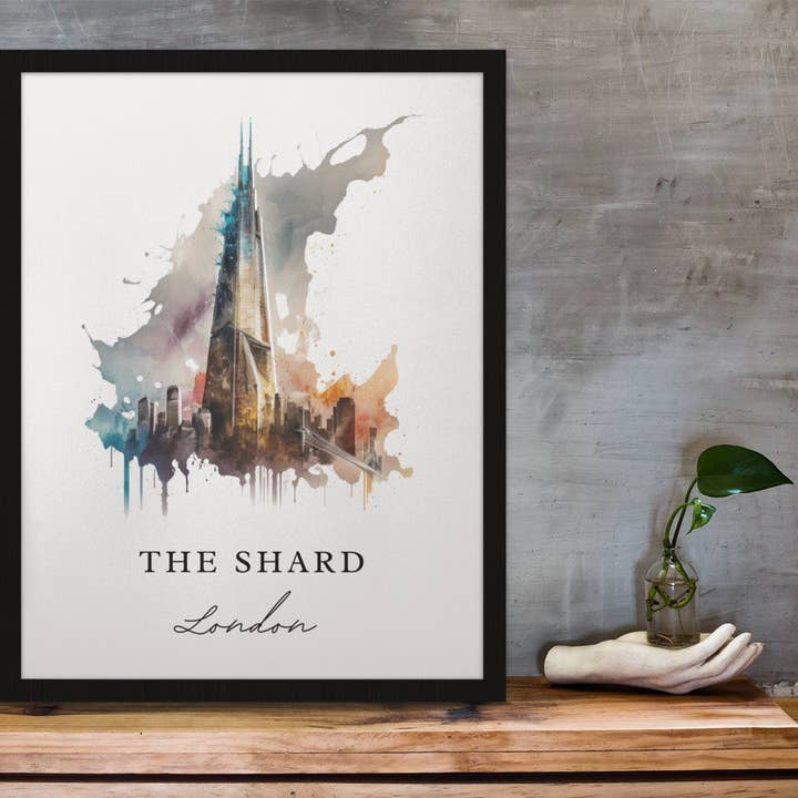 Premium Travel Art - Wholesale Art Print - The Shard traditional travel art - UK, London poster, Wedding gift, Birthday present, Custom Text, Personalised Gift0