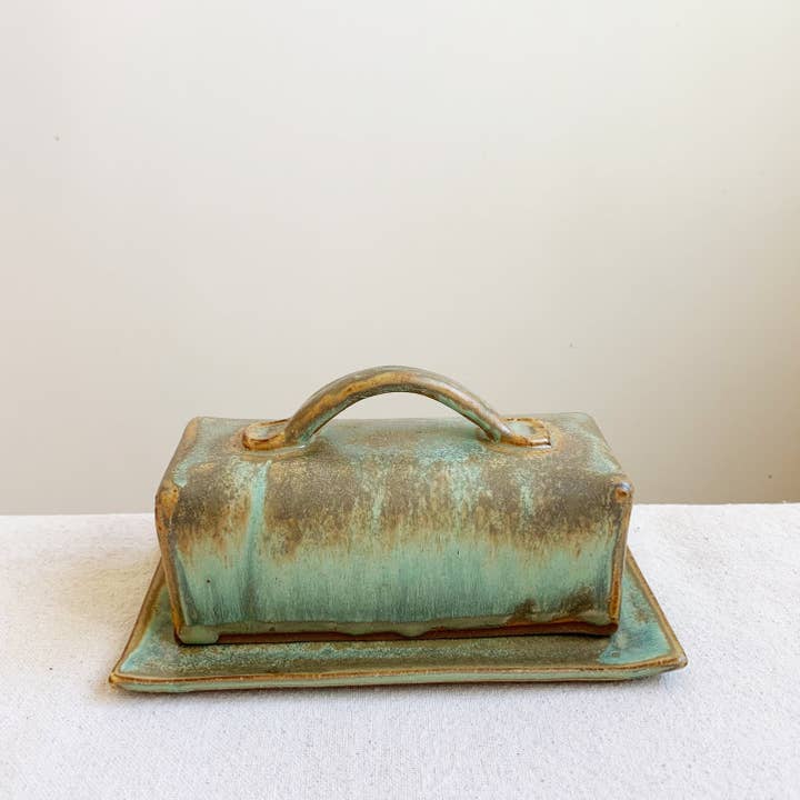 Butter Dish-Lichen for wholesale by Keyes Pottery
