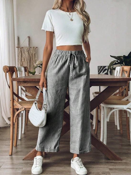 Rosa Clothing - Wholesale Pants - Women's - Laced Stripes Wide Leg Pants