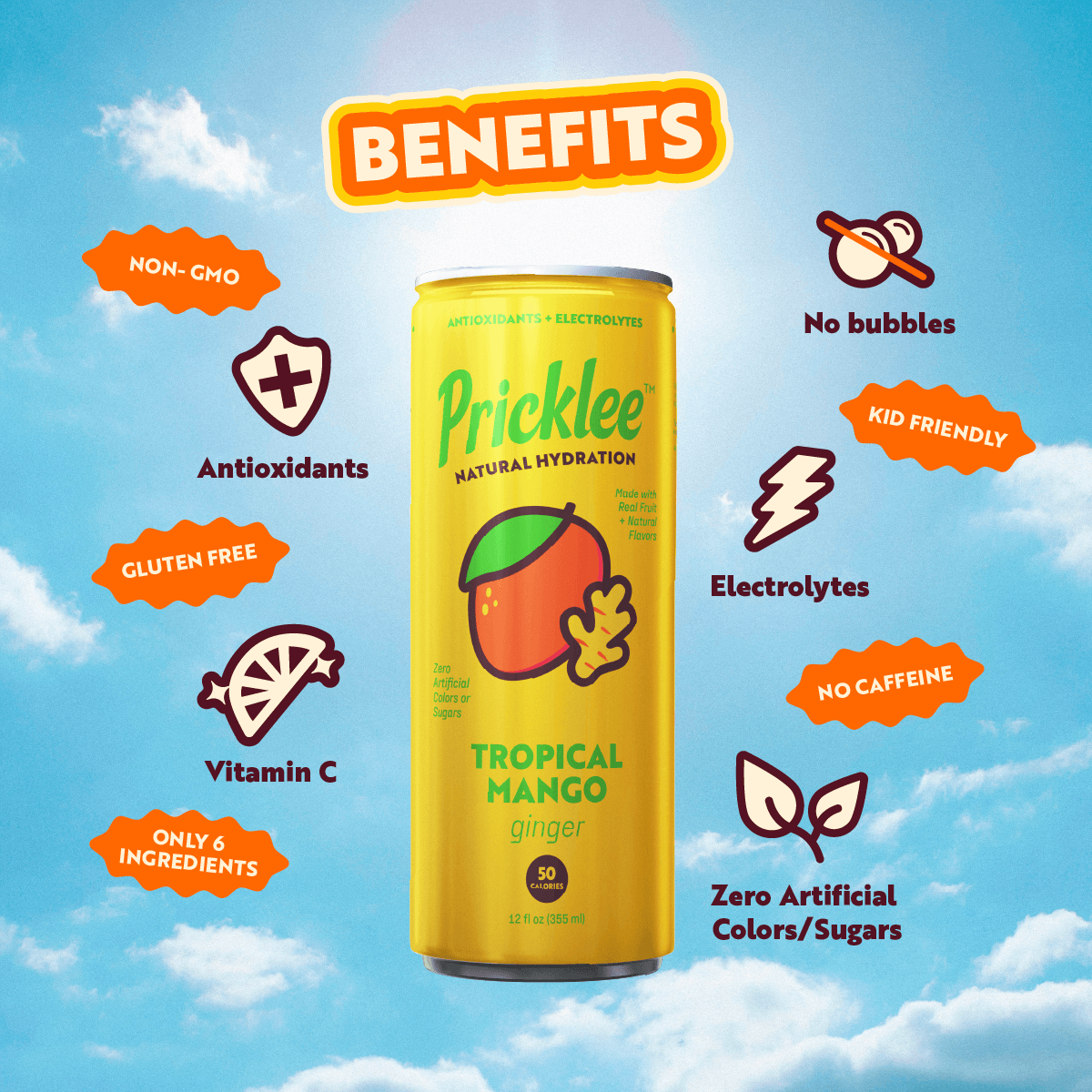 Pricklee Natural Hydration - Wholesale Flavored/Infused Water (Non-Carbonated) - Pricklee Natural Hydration - Tropical Mango (12-pack)5