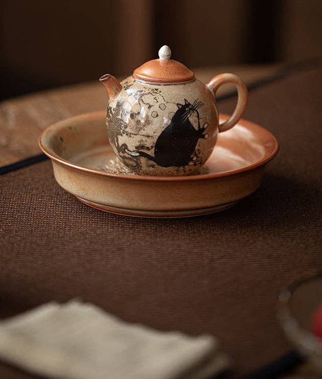 Gohobi （We cover U.S. import duties） - Wholesale Tea Pot - Gohobi Handmade Black Ink Hand-painted Cat Teapot 0058