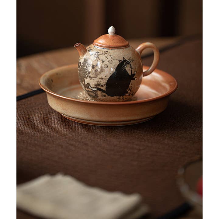 Gohobi (We cover U.S. import duties) - Wholesale Tea Pot - Gohobi Handmade Black Ink Hand-painted Cat Teapot 0058