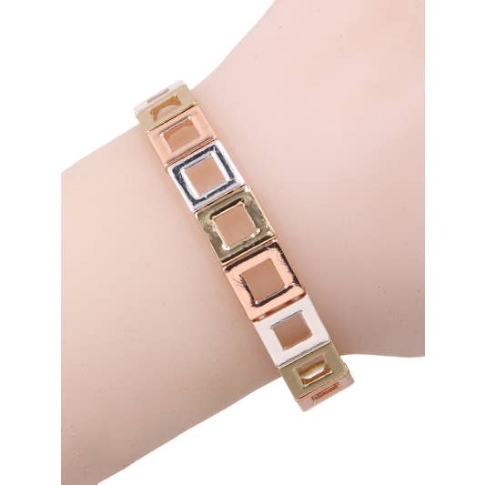 FR6991 Multi-Colored Open Square Metal Stretch Bracelet for wholesale by 0011 PREMIERE