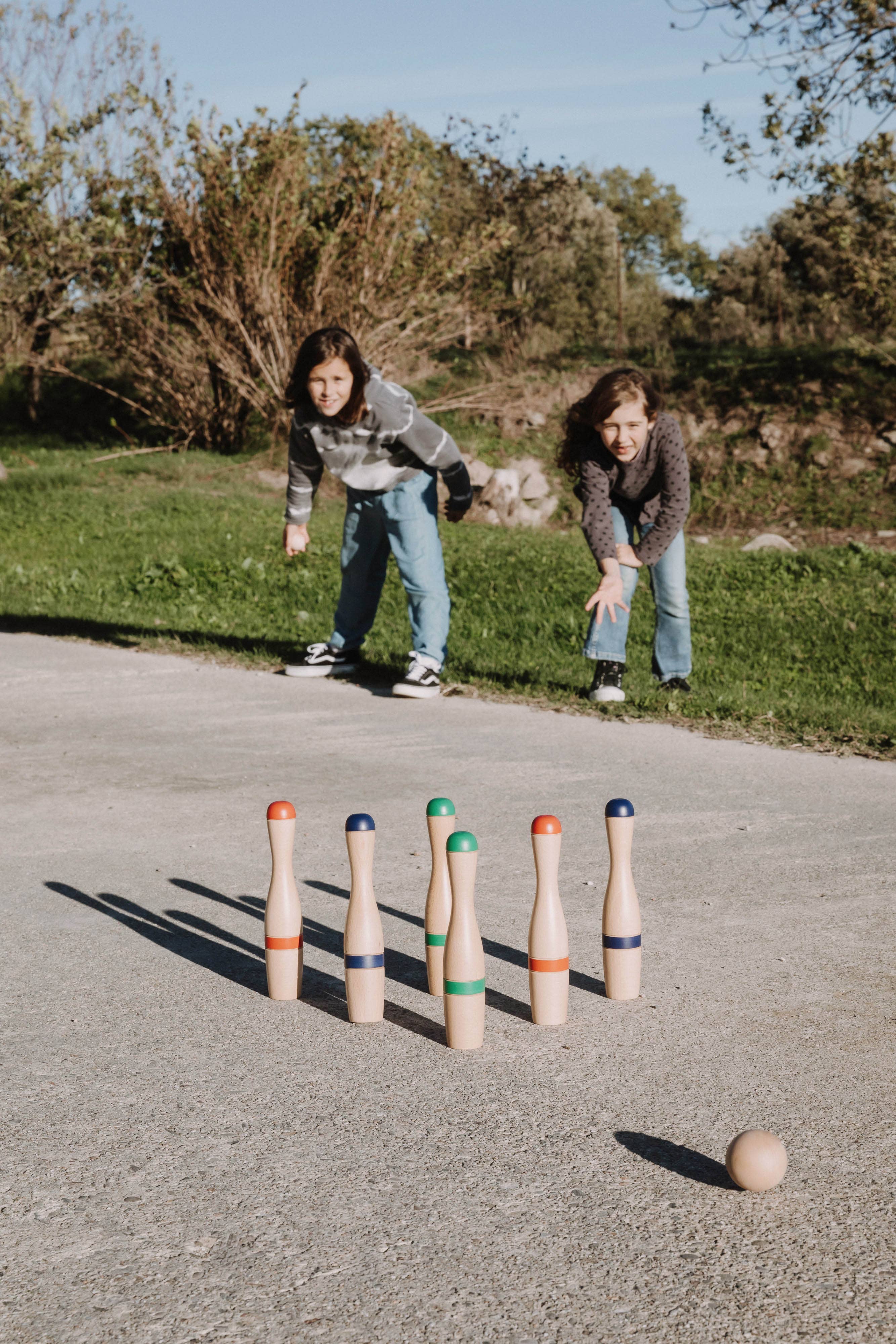 MORA PLAY - Vente Jouet en bois – enfant - Ensemble classique de quilles de 24 cm (6 quilles, sac en tissu)2