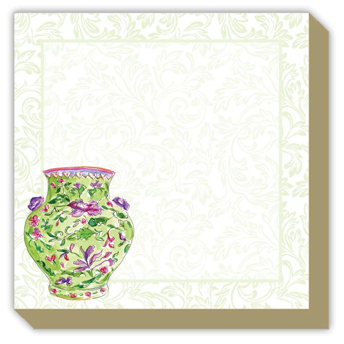 Handpainted Green Chinoiserie Urn Luxe Notepad for wholesale by RosanneBeck Collections