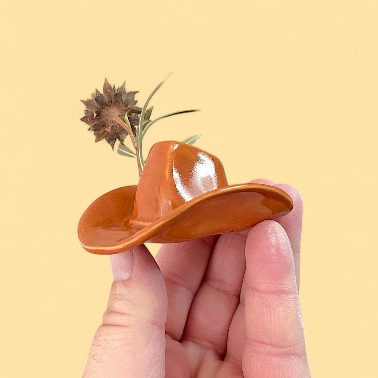 Mudpuppy Ceramic Studio - Wholesale Decorative Tabletop Object - Small Ceramic Cowboy Hat Home Decor - Saddle Brown Glaze2