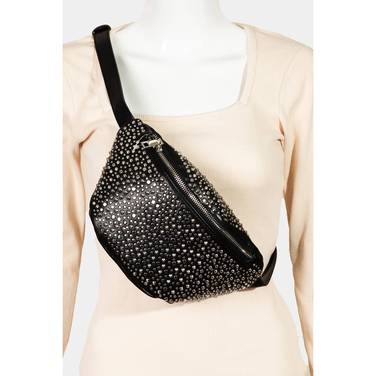 Collections by Fame Accessories - Wholesale Belt Bag - Women's - Studded Fanny Pack Sling Bag3