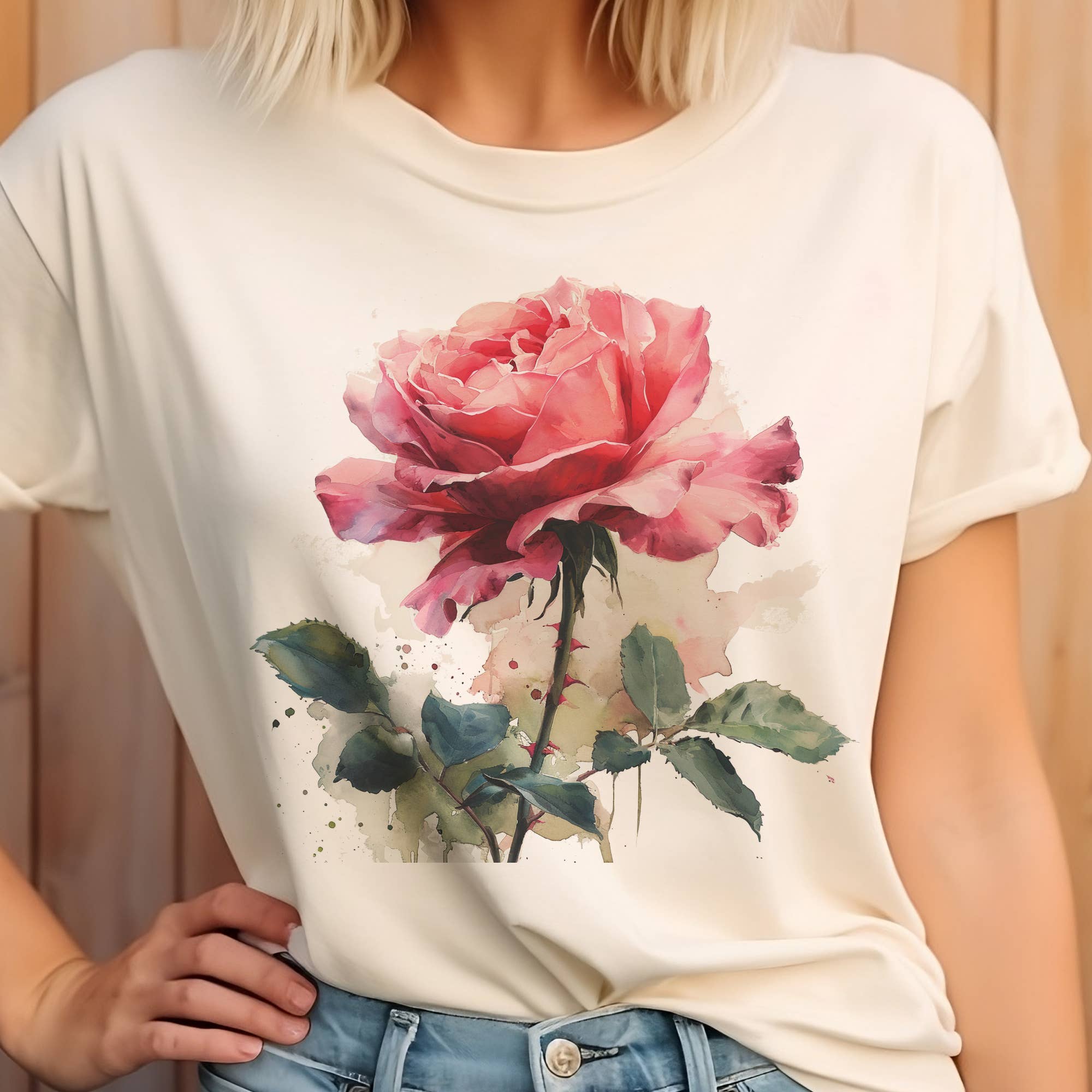 Par.tees by Party On! - Wholesale T-Shirt (Graphic) - Women's - Rose Flower Watercolor Red Floral Garden Florist Graphic Tee3