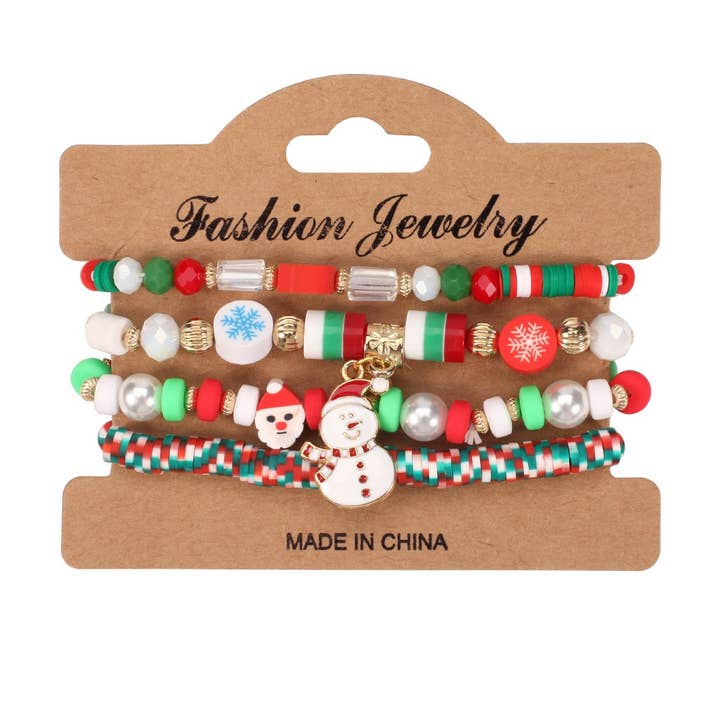 NINEXIS - Wholesale Beaded Bracelet - CWMM10448_CHRISTMAS CHARM BEADED BRACELET SNOWMAN TREE GIFT