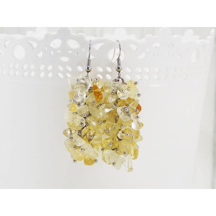 Citrin øreringe Sterling sølv November Birthstone rå krystal øreringe penge tiltrække Scorpio gave kvinder guld kvarts ørering lang dingle for engroshandel hos Ninolia