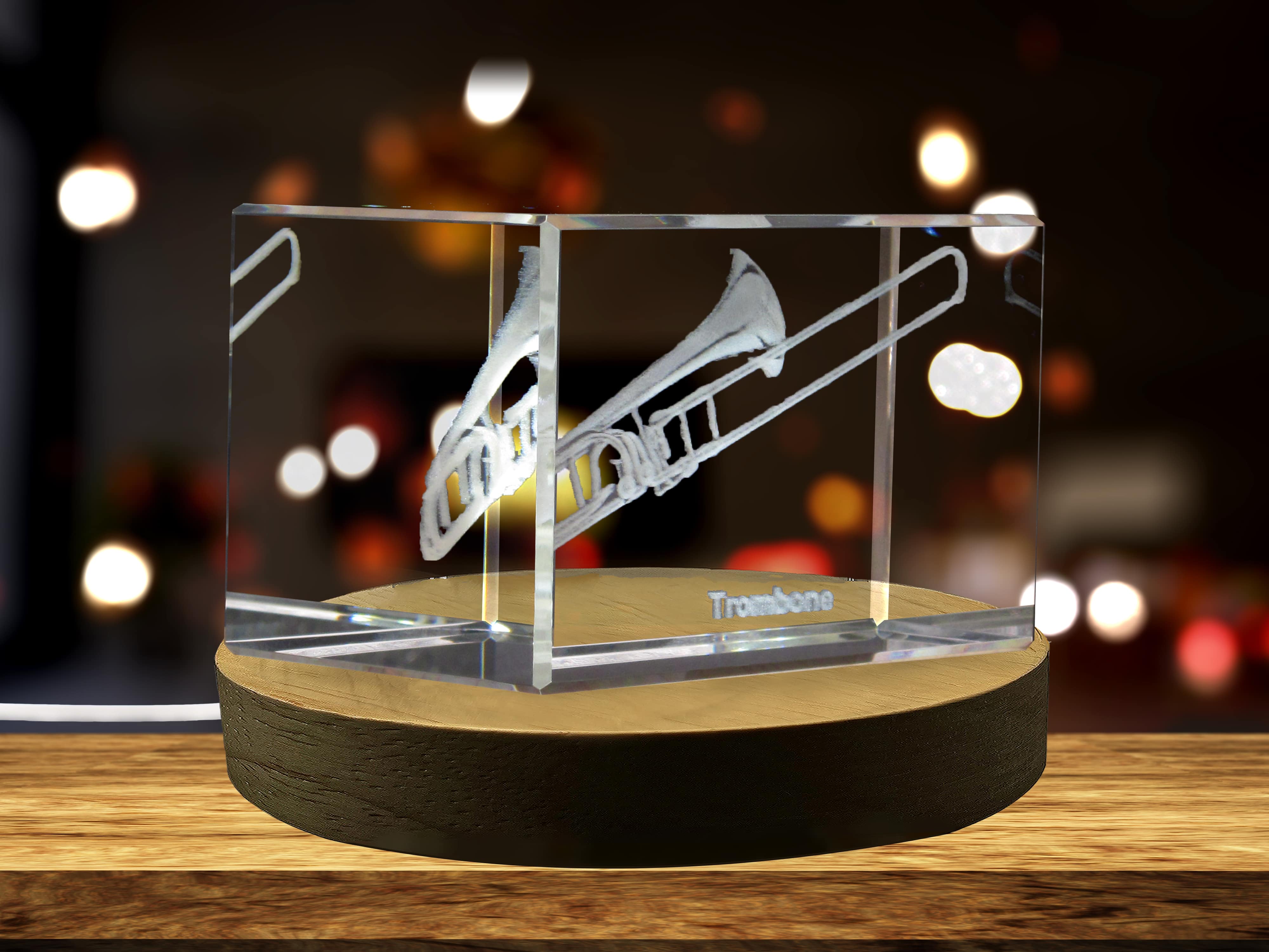 AB Crystal Collection – wholesale Decorative tabletop object – Trombone Recognition 3D Engraved Crystal 3D Engraved Crystal1