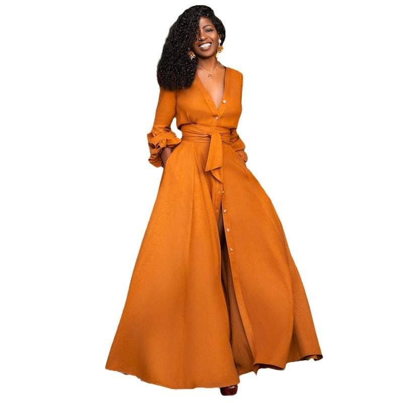 ORANGE sleeve waist solid color cardigan dress long skirt for wholesale on Faire8