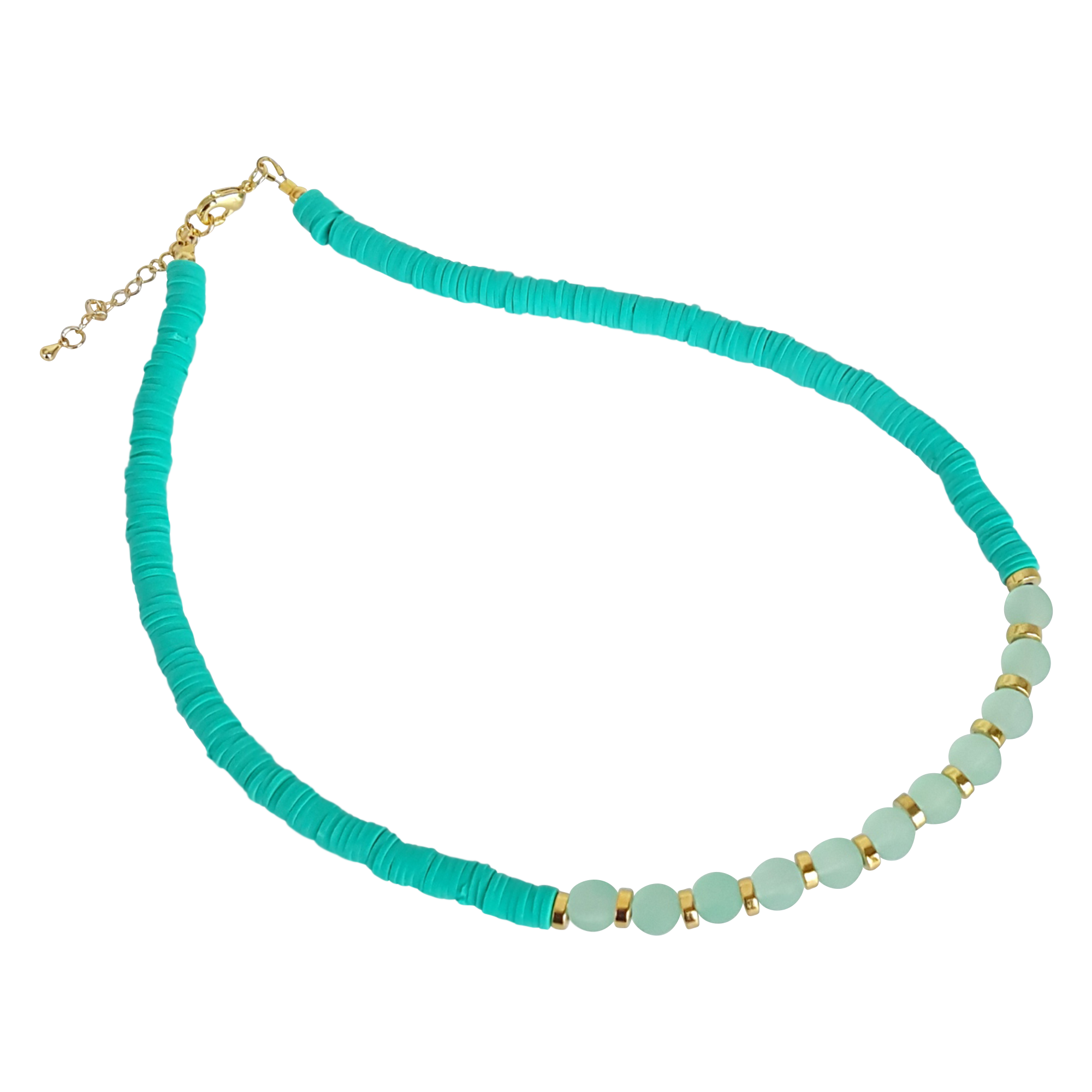 Snazzy and Co - Wholesale Beaded/Pearl Necklace - Beach Glass and Heishi Bead Necklace - Aqua Trio3