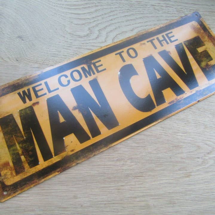 Rustic Steel Retro Man Cave Plaque for wholesale by IronmongeryWorld