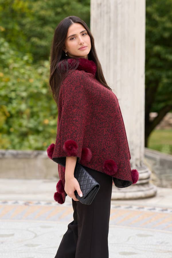SAACHI - Wholesale Poncho - Dames - Posey Fur Pomponponcho24