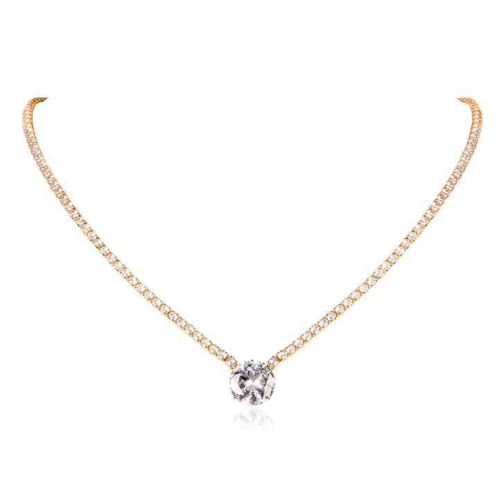 Gold Necklace with a Large Centre White Cubic Zirconia Stone for wholesale by Namana