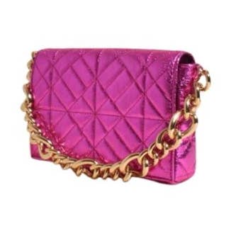 Metallic Hot Pink Quilted Handmade Vegan Leather Shoulder clutch/Purse/bag for wholesale by Fleur de lys collections