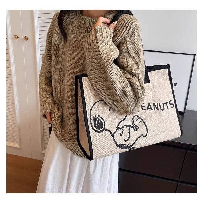 WHITE Snoopy Printed Single Shoulder Canvas Bag for wholesale on Faire2