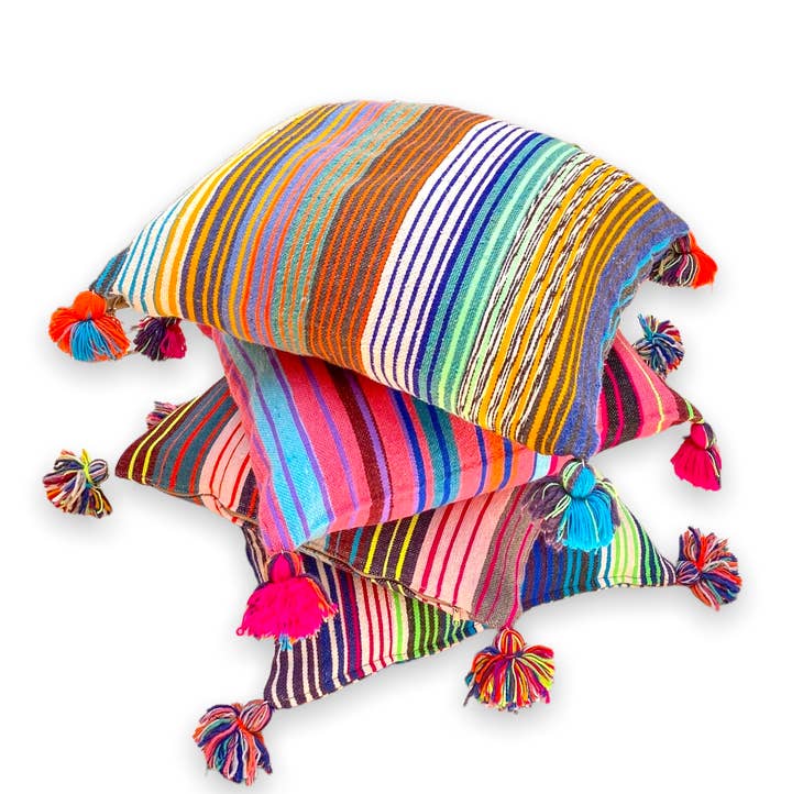 SOUK in the CITY - Wholesale Throw/Decorative Pillow - MOUIRA Multi Stripe & Pompom Cushions - 50/500