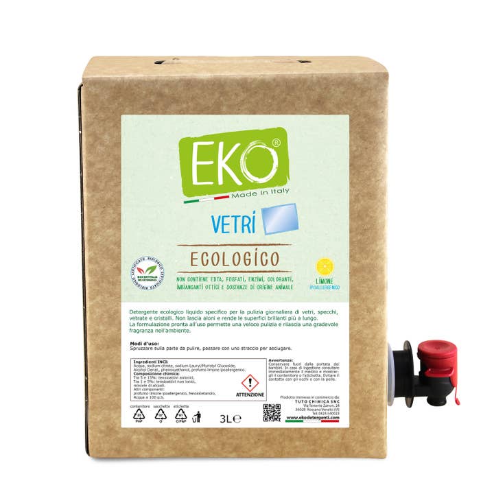 Eko Eco-friendly Glass Cleaner Bag In Box 3L for wholesale by Ecologico Italiano
