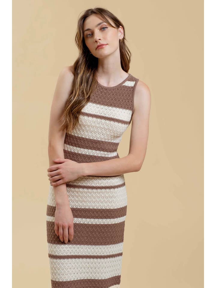 Moon River - Wholesale Dress - Women's - STRIPE SLEEVELESS CROCHET KNIT MIDI DRESS9