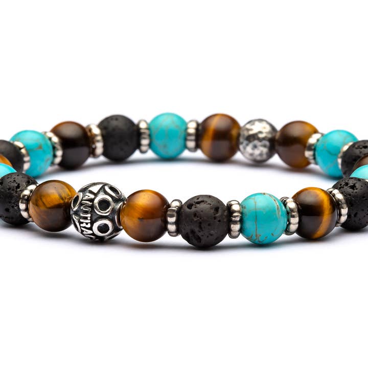 Bracelet homme THOR CHIC BIG en argent 925 vieilli et pierres naturelles pour la vente par Antracite