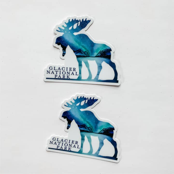 Wildflower Paper Company - Wholesale Sticker - Glacier National Park Moose Northern Lights Sticker Montana