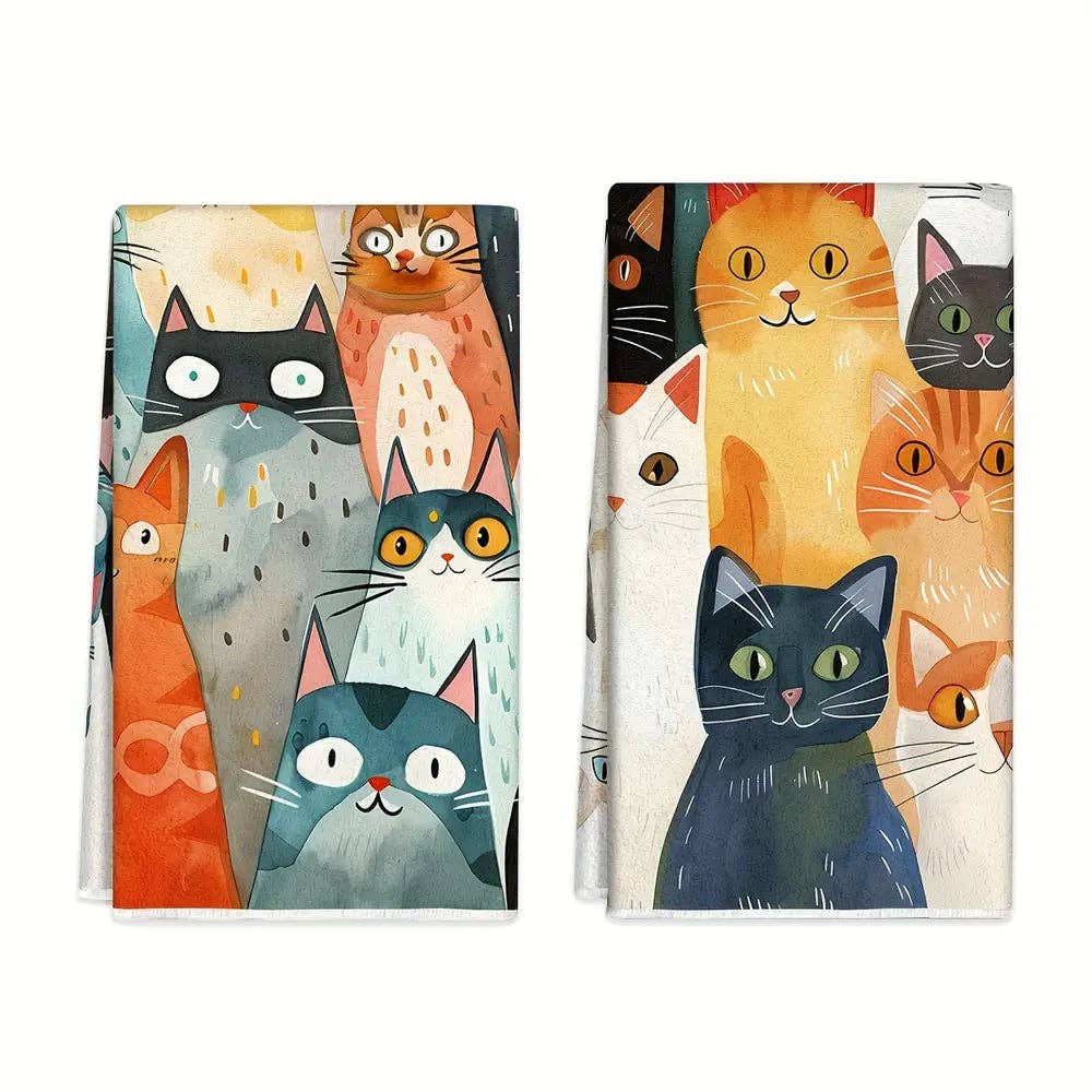 Huis Van Merken - Wholesale Hand Towel - 2pcs Whimsical Cat Abstraction Hand Towels - Ultra-Soft, Absorbent & Machine Washable0