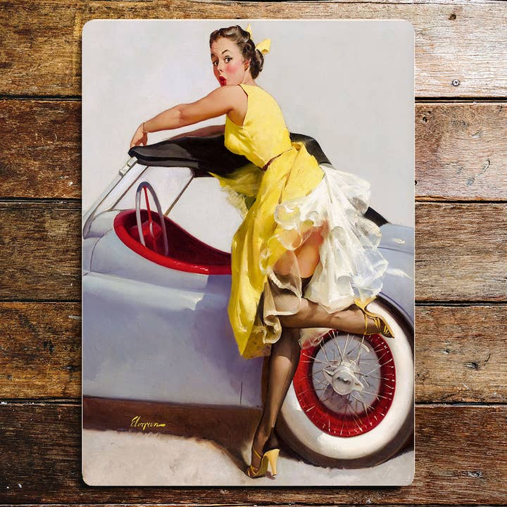 Pin Up Girl Car - Metal Personalised Art Wall Sign for wholesale by The British Metal Signs Company