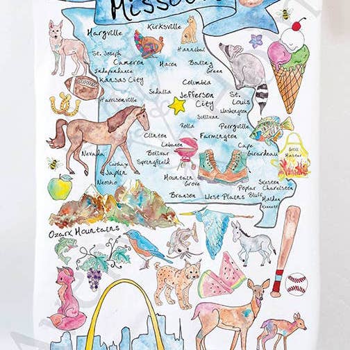 Avery's Home - Wholesale Tea Towel - Missouri State Map Tea Towel