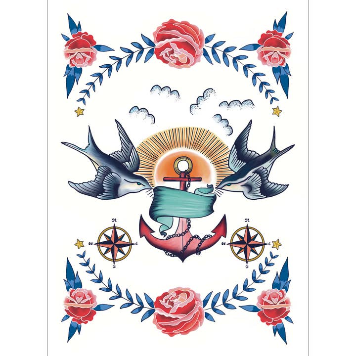 Swallows & Anchor Tea Towel for wholesale by Cream Cornwall