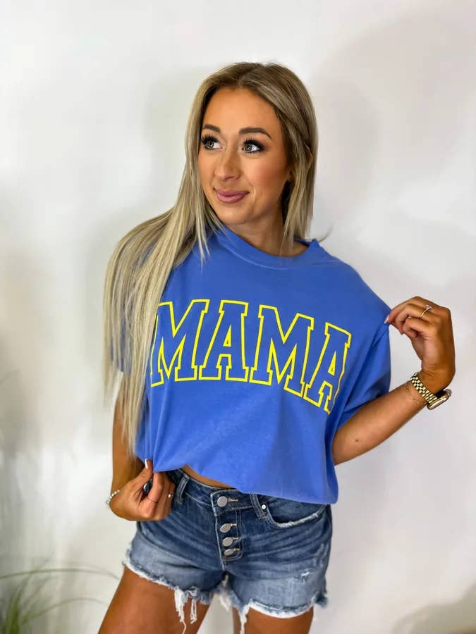 birdie - Wholesale Screen Printed T-Shirt - Women's - Mama Flo Blue Graphic Tee1