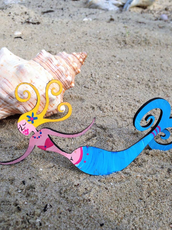 Mermaid - Hand Painted Steel - Face Down - Small or Medium for wholesale by Octopus Adventure by Rebecca Duffy Bush