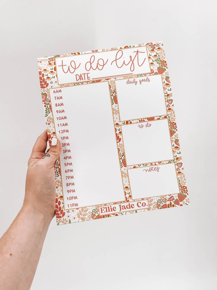 Strawberry Fields Hourly Planner Notepad for wholesale by Ellie Jade Co