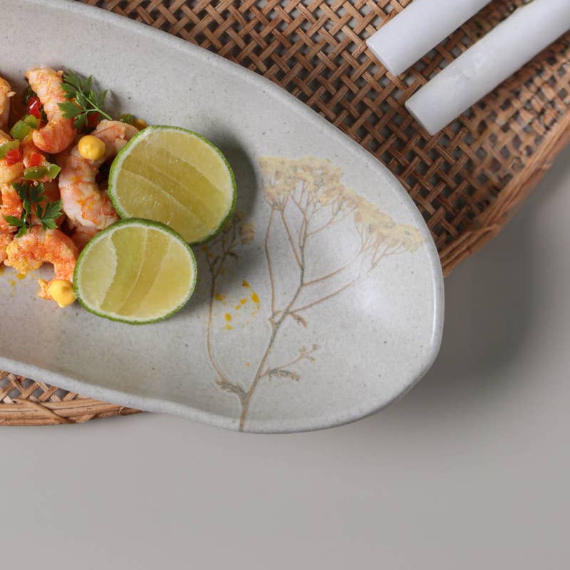 Elfenben Dybt ovalt fad stort stentøj 12,6 x 6,3" Campestre for engroshandel på Faire6