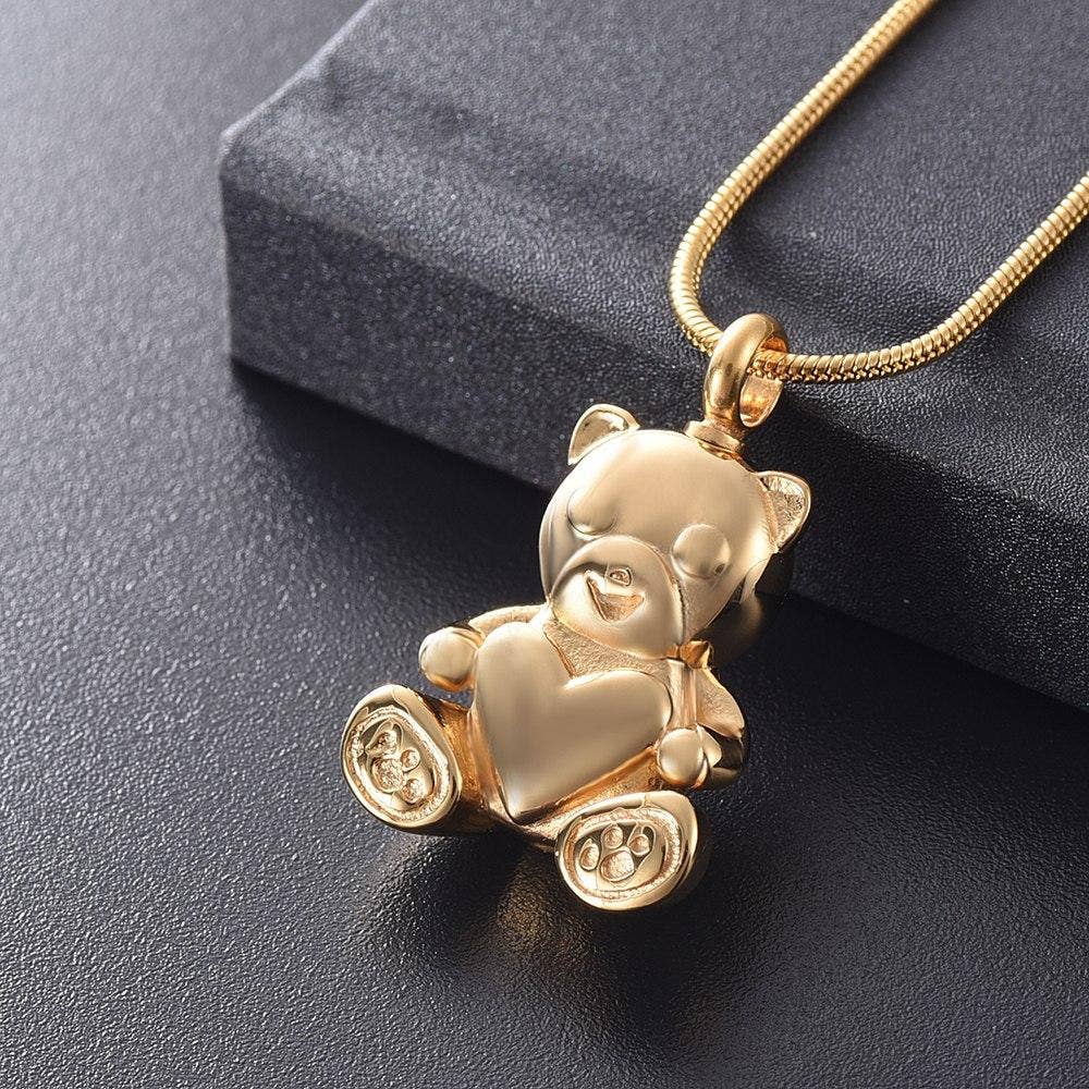 Cherished Emblems - Wholesale Pendant/Charm Necklace - Cute Teddy Bear With Heart Cremation Urn Necklace10