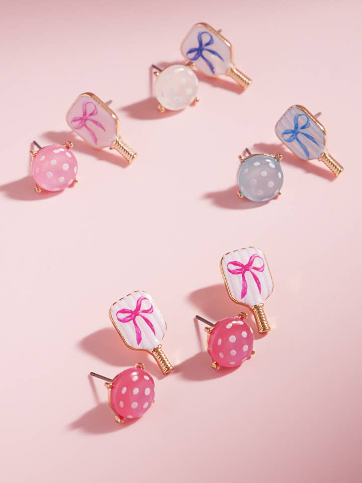 Sports Pickleball Enamel Faux 3 Set Post Earrings for wholesale by Designature New York