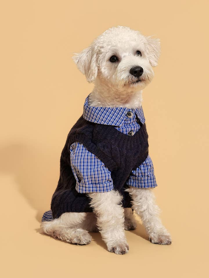 Pre-Order 2 Weeks: SoHo Street Style Navy Checked Sweater Shirt for wholesale by BarkBarkBaby