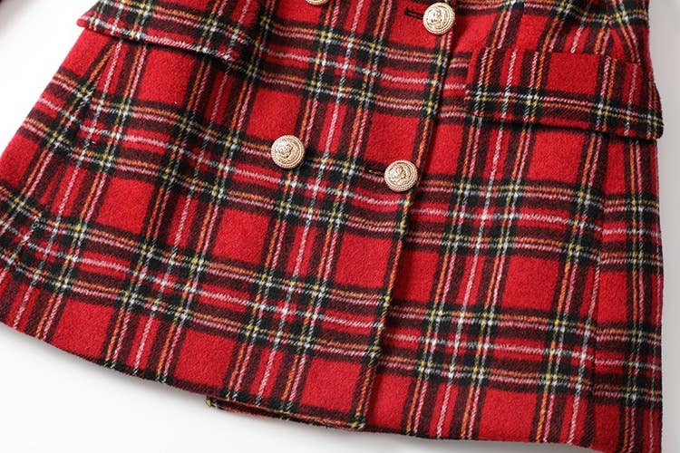 Red BL037 Double Breasted Tweed Elegant Suits Plaid Blazer for wholesale on Faire4