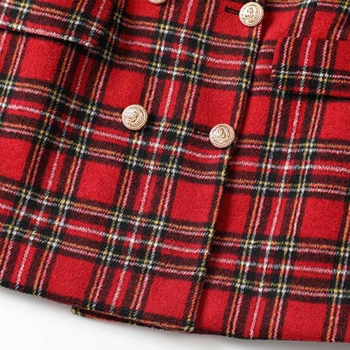 Red BL037 Double Breasted Tweed Elegant Suits Plaid Blazer for wholesale on Faire4