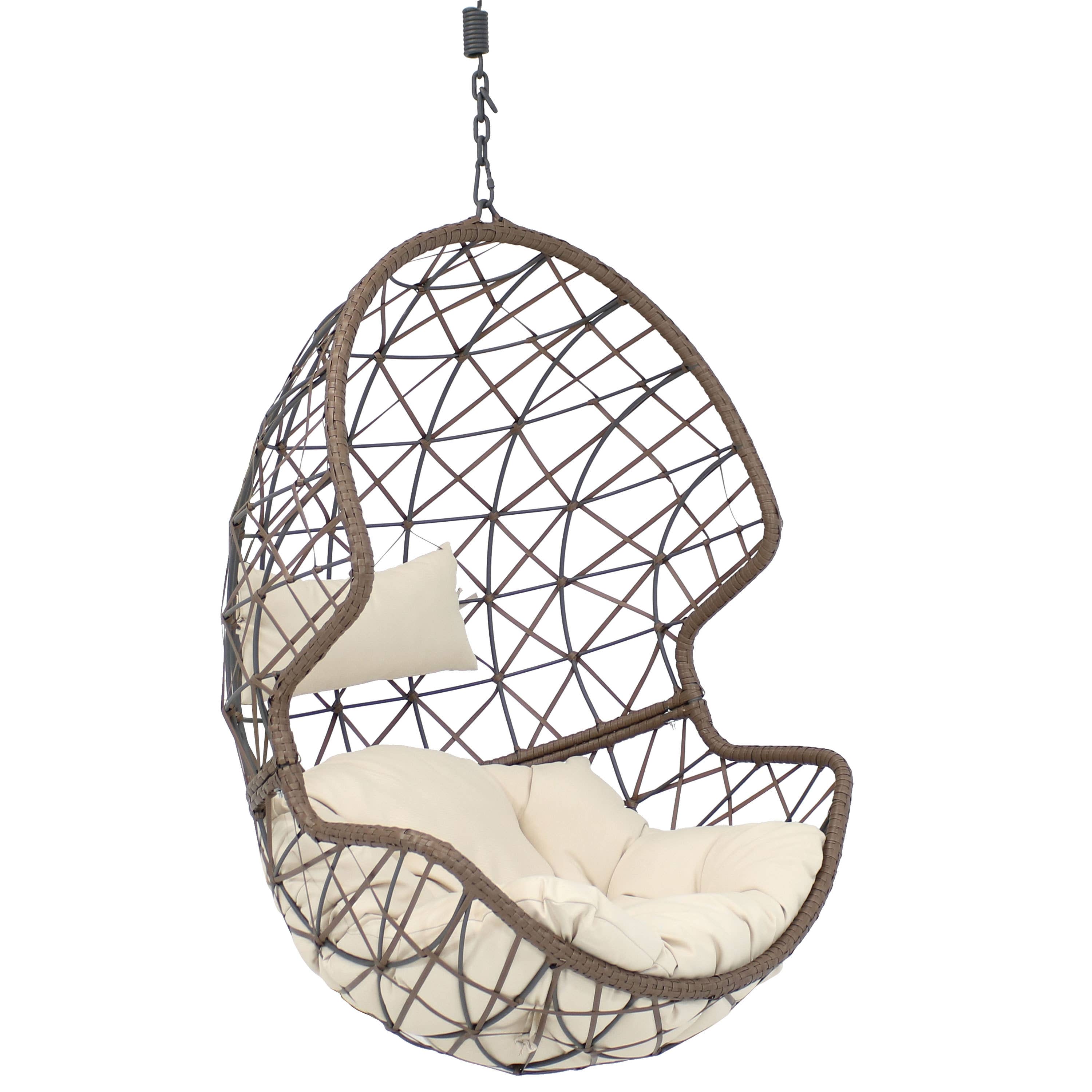 Sunnydaze Decor - Vente Fauteuil œuf - Chaise à œufs suspendue en résine et osier avec coussins - Beige1