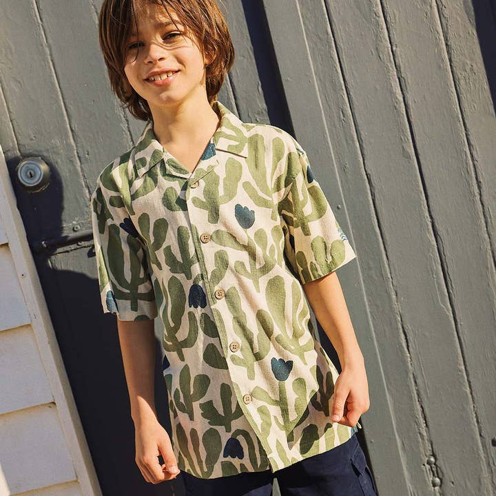 Pablo Prickles Kids Holiday Shirt in Ecru for wholesale by Skwosh