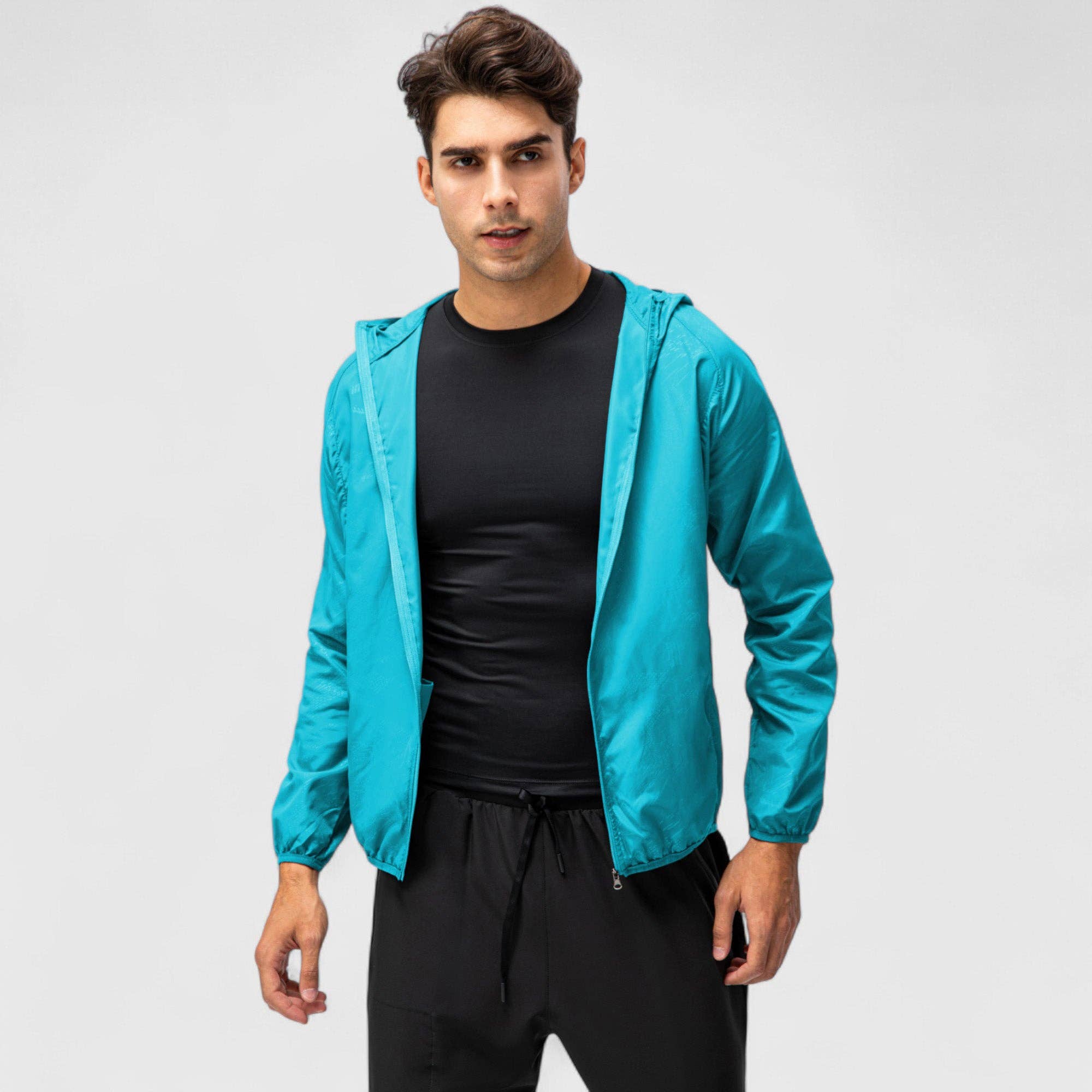 Active by Anna-Kaci - Wholesale Windbreaker - Men's - Men's Full Zip Hooded Windbreaker Jacket with Side Pockets a2